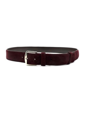 Loro Piana Burgundy Suede Belt with Silver Buckle 1