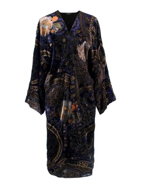 Etro Black Velvet Paisley Printed Kimono