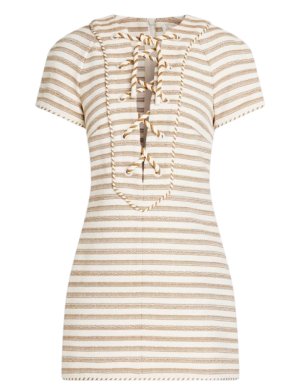 Zimmermann Beige Striped Lace Up Mini Dress