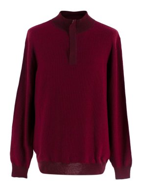 Canali Burgundy Wool Quarter-Zip Sweater