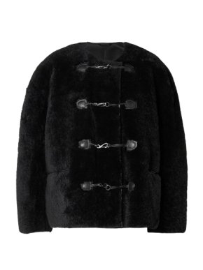 Toteme Black Boxy Fit Shearling Jacket