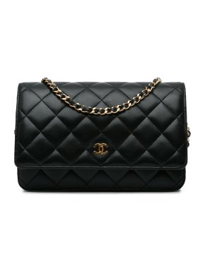 Chanel Black Lambskin CC Quilted  Wallet On Chain