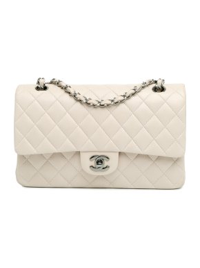 Chanel White Medium Classic Lambskin Double Flap Bag