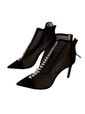 Jimmy Choo Black Mesh Kix 100 Crystal Ankle Boots
