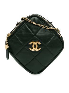 Chanel Black CC Lambskin Diamond Clutch with Chain