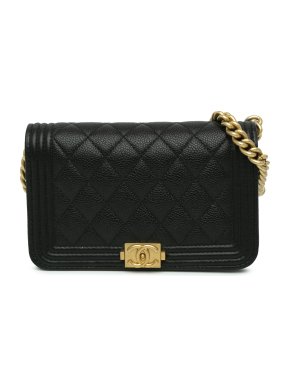 Chanel Black Caviar Leather Boy Wallet on Chain