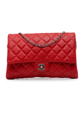 Chanel Red Quilted Lambskin Flap Clutch with Chain