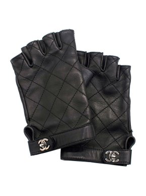 Chanel Black Lambskin Quilted Fingerless Gloves