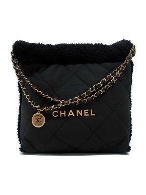 Chanel Black Shearling 22 Hobo Bag