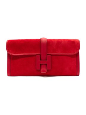 Hermes Red Suede Jige Clutch