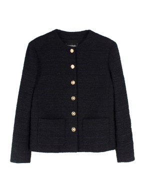 Chanel Black Single Breasted Tweed  Jacket with Gold Tone Button Detail