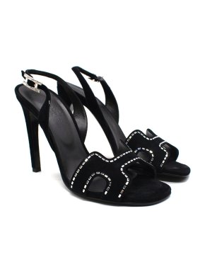 Hermes Black Suede Heden Heeled  Sandal