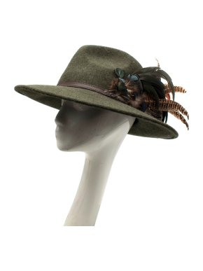 Barbour Khaki Wool  Feather Trimmed Tack Fedora
