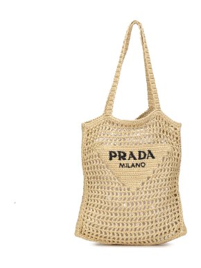 Prada Crochet Raffia Logo Tote Bag