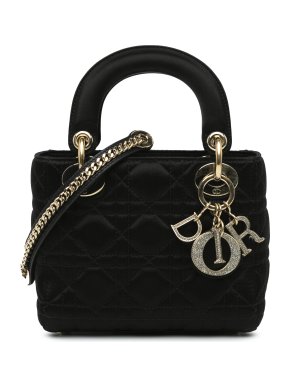 Dior Black Mini Satin Cannage Swarovski Crystal Lady Dior