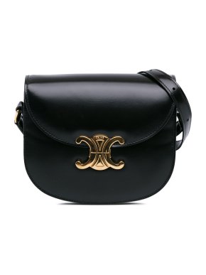 Celine Black Leather Triomphe Besace Clea Crossbody