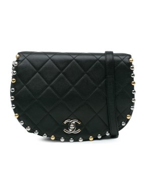 Chanel Black Quilted Lambskin Studded Bubble Single Flap