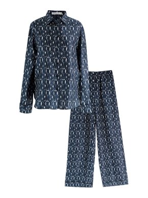 Dior Navy And White Miss Dior Motif Silk Shirt and Trouser Set