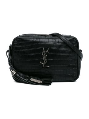 Saint Laurent Black Croc Embossed Monogram Lou Camera Bag