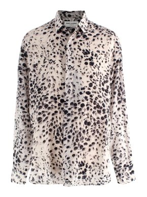 Saint Laurent Black And White Snow Leopard Silk Shirt