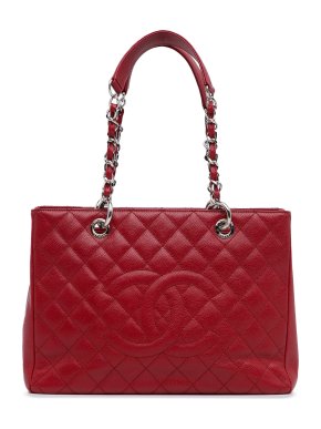 Chanel Red Caviar Leather Grand Shopping Tote