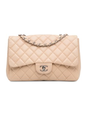 Chanel Beige Jumbo Classic Lambskin Single Flap Bag