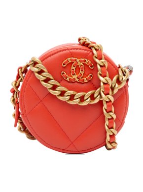 Chanel Orange Lambskin 19 Round Clutch with Chain