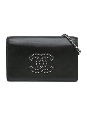 Chanel Black Studded Lambskin CC Wallet on Chain