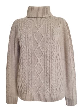 Max Mara Beige Argyle Knit Wool Jumper