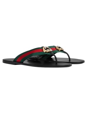 Gucci Black Thong Sandal With Web Detail