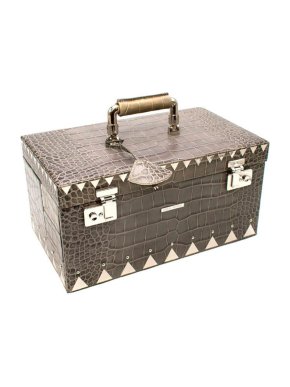 Eddie Borgo Grey Crocodile Embossed Grey Leather Jewellery Case
