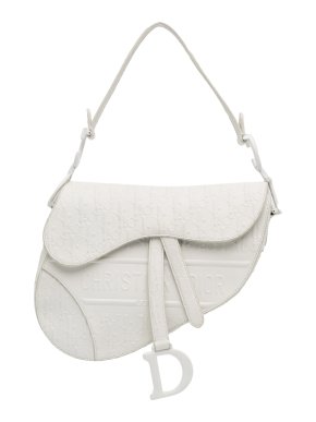 Dior White Embossed Leather Oblique Saddle Bag