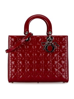 Dior Red Patent Leather Large Cannage Lady Dior