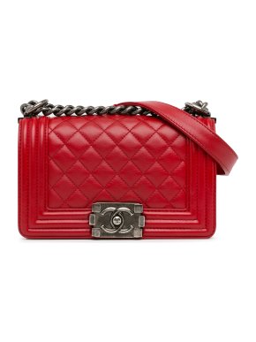 Chanel Red Lambskin Small Lambskin Boy Bag