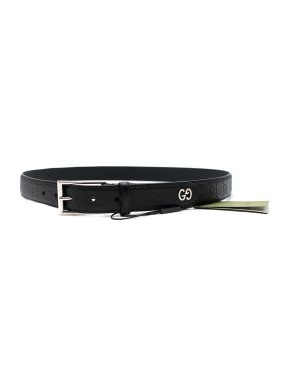Gucci Black Leather Monogram Embossed Belt, Size 100