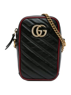 Gucci Black GG Marmont Torchon Leather Phone Holder