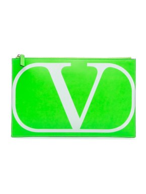 Valentino Green VLogo Leather Clutch 1