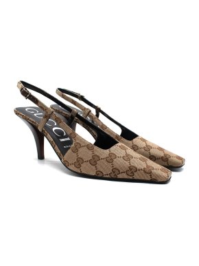Gucci GG Brown Slingback Kitten Heel