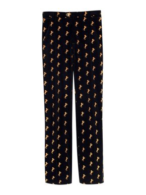 Chloe Black Velvet Horse Embroidered Trousers