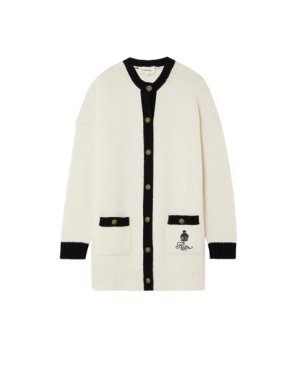 Frame x Ritz Paris Embroidered Two Tone Cashmere Cardigan