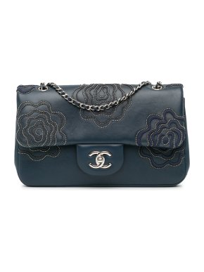 Chanel Blue Medium Embroidered Lambskin Camellia Follies Flap Bag 1
