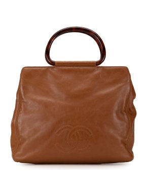Chanel Brown Vintage  CC Lambskin Tortoise Handle Tote Bag 1