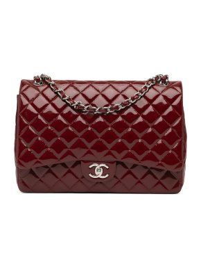 Chanel Burgundy Patent Leather Maxi Double Flap Bag 1