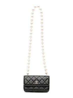 Chanel Black CC Lambskin About Pearls Card Holder On Chain 1