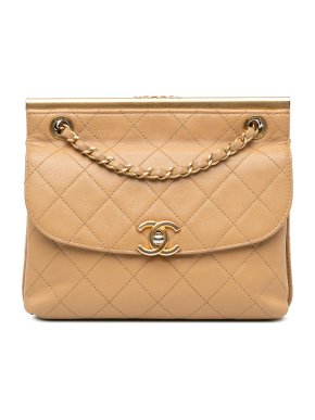 Chanel Beige Quilted Lambskin CC Logo Bar Shoulder Bag 1