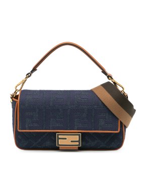 Fendi Zucca Embroidered Denim Baguette Bag 1
