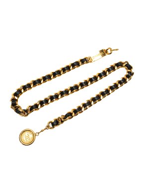 Chanel Vintage Gold Plated Medallion Leather Woven Chain Belt 1