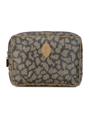 Saint Laurent Brown Coated Canvas Pouch 1