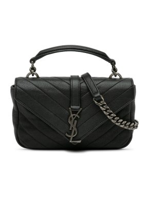 Saint Laurent Black Sheepskin Matelasse Chevron Monogram College Crossbody Bag 1