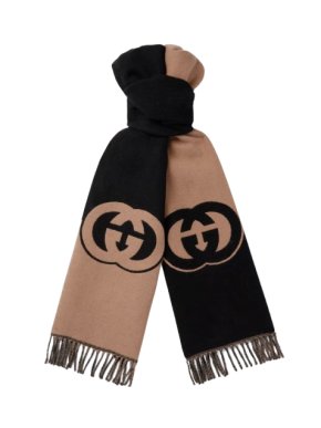 Gucci Black And Beige Cashmere Blend Interlocking GG Scarf